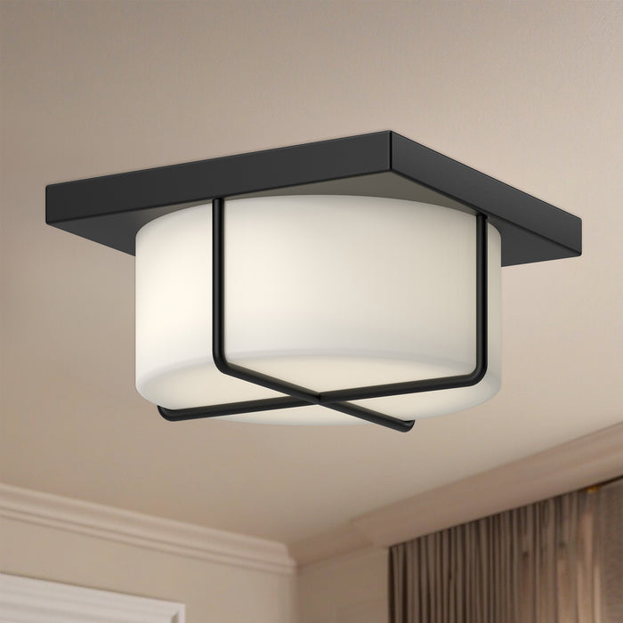 Reglao LED Flush Mount Black/Opal Glass-Flush Mounts-Kuzco Lighting-Lighting Design Store
