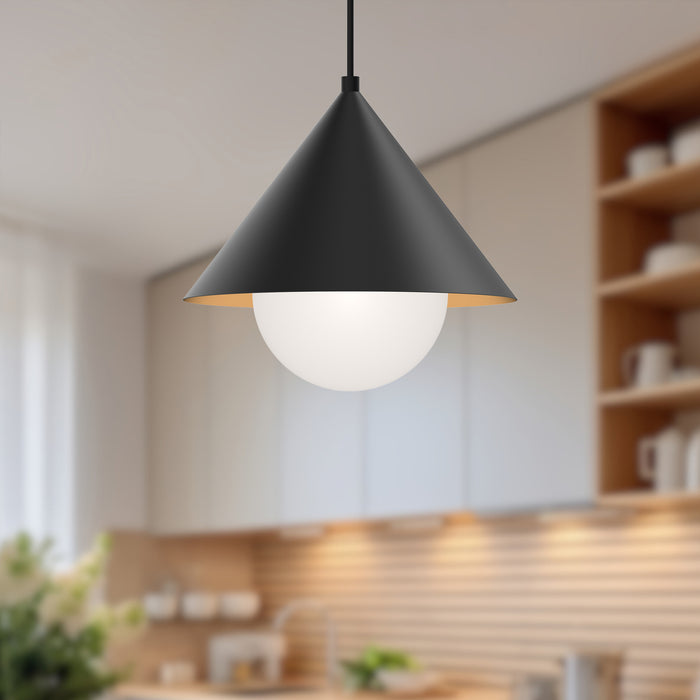 Remy One Light Pendant Matte Black/Opal Glass-Pendants-Alora-Lighting Design Store