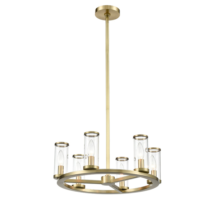 Revolve Six Light Chandelier Clear Glass/Natural Brass-Mini Chandeliers-Alora-Lighting Design Store