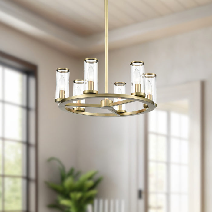 Revolve Six Light Chandelier Clear Glass/Natural Brass-Mini Chandeliers-Alora-Lighting Design Store