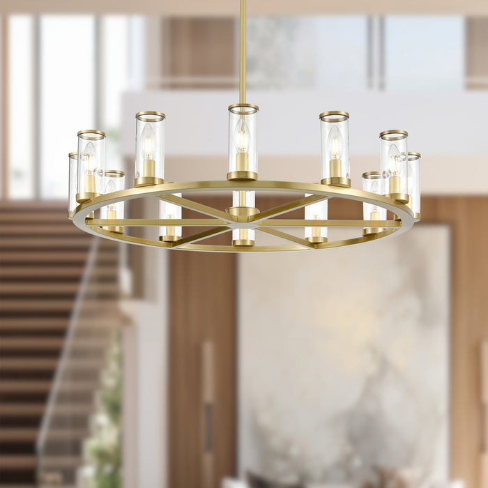 Revolve 12 Light Chandelier Clear Glass/Natural Brass-Mid. Chandeliers-Alora-Lighting Design Store