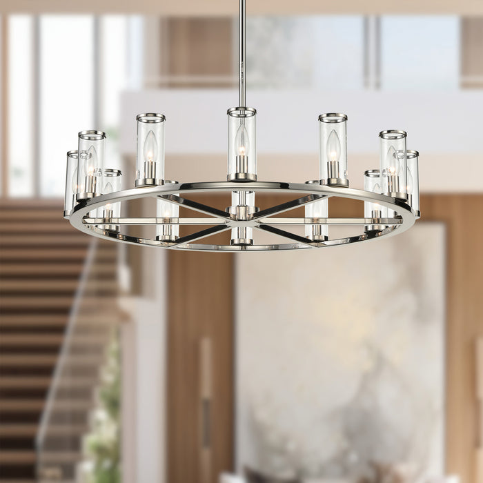 Revolve 12 Light Chandelier Clear Glass/Polished Nickel-Mid. Chandeliers-Alora-Lighting Design Store