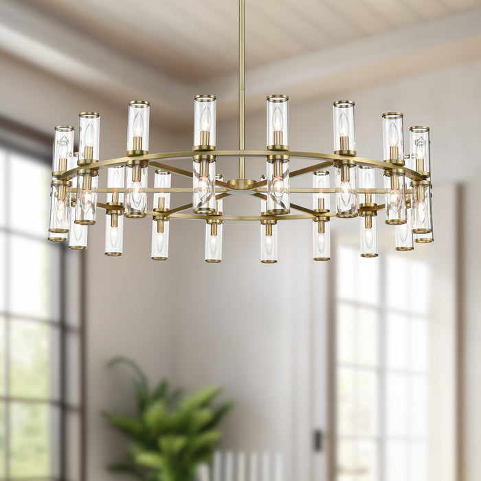 Revolve 36 Light Chandelier Clear Glass/Natural Brass-Large Chandeliers-Alora-Lighting Design Store