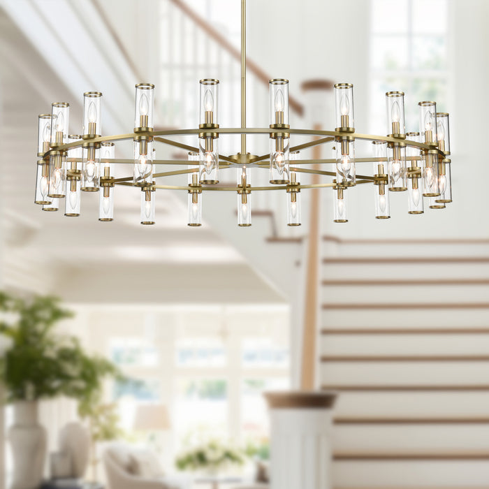 Revolve 42 Light Chandelier Clear Glass/Natural Brass-Large Chandeliers-Alora-Lighting Design Store