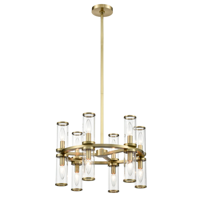 Revolve 12 Light Chandelier Clear Glass/Natural Brass-Mini Chandeliers-Alora-Lighting Design Store