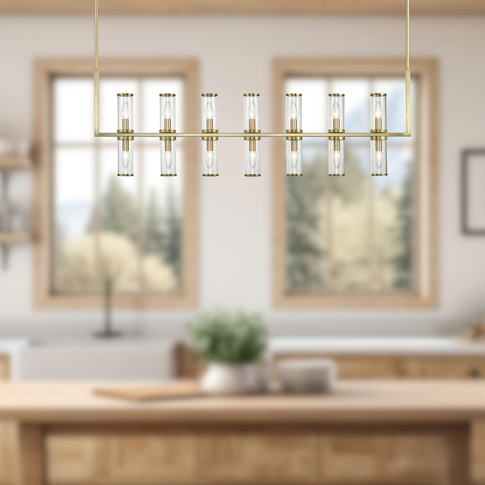 Revolve 14 Light Island Pendant Clear Glass/Natural Brass-Linear/Island-Alora-Lighting Design Store