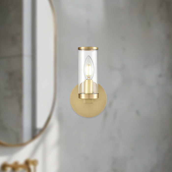Revolve One Light Wall Sconce Clear Glass/Natural Brass-Sconces-Alora-Lighting Design Store