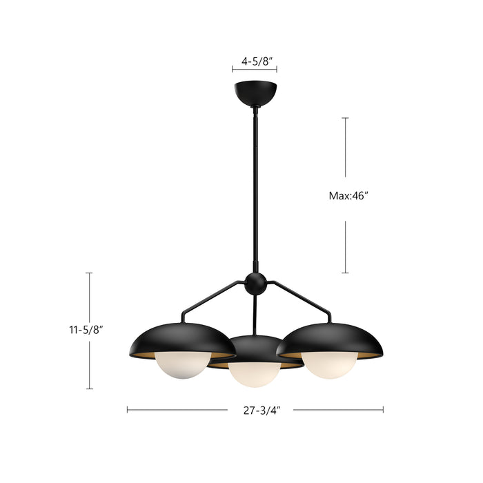 Rubio Three Light Chandelier Matte Black/Opal Matte Glass-Mid. Chandeliers-Alora-Lighting Design Store