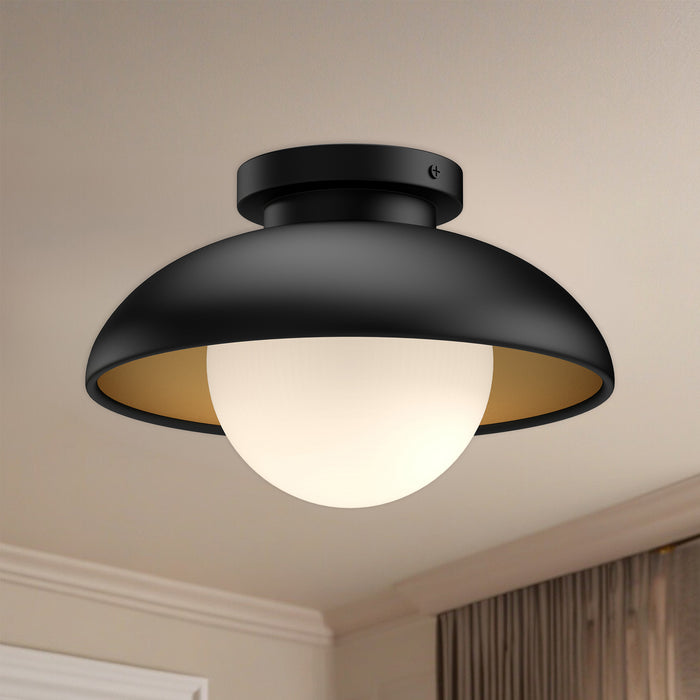 Rubio One Light Flush Mount Matte Black/Opal Matte Glass-Flush Mounts-Alora-Lighting Design Store