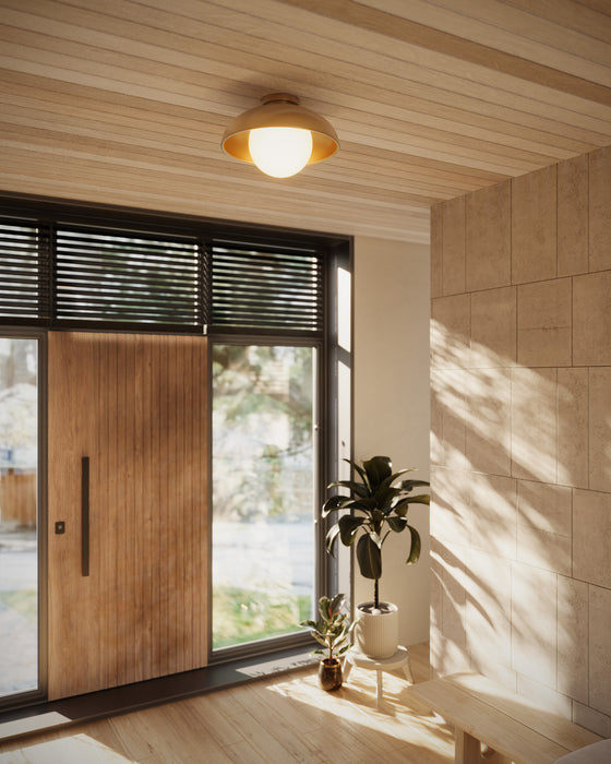 Rubio One Light Flush Mount Aged Gold/Opal Matte Glass-Flush Mounts-Alora-Lighting Design Store