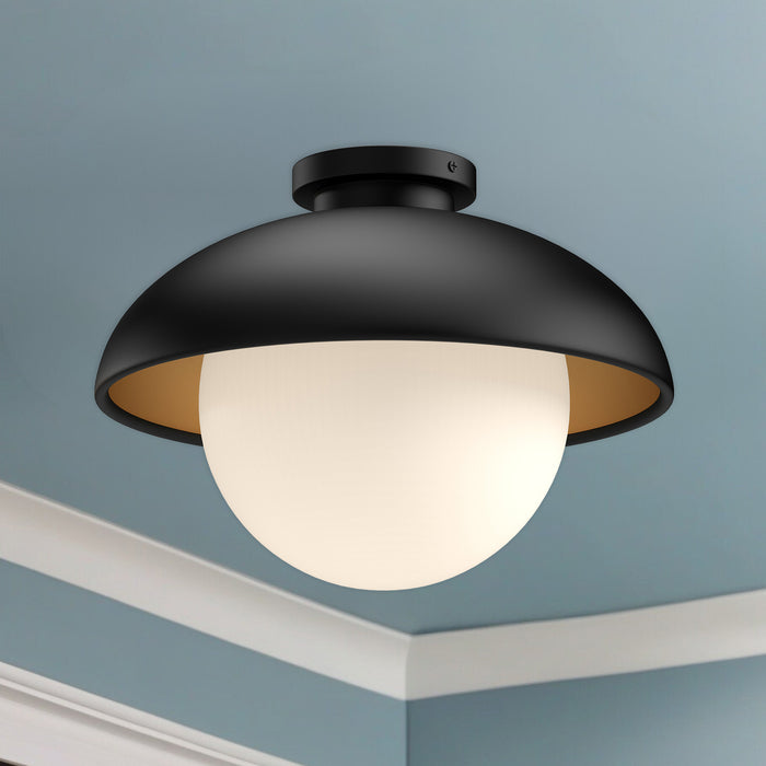 Rubio One Light Flush Mount Matte Black/Opal Matte Glass-Flush Mounts-Alora-Lighting Design Store