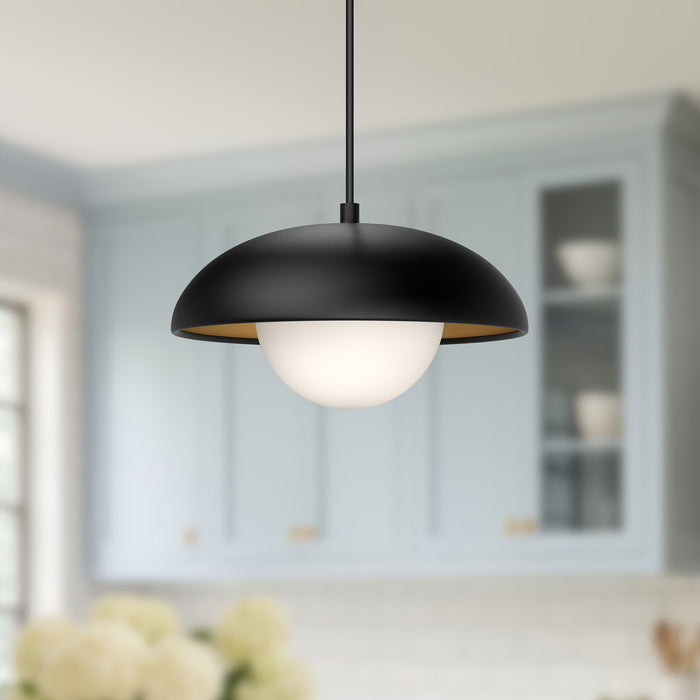 Rubio One Light Pendant Matte Black/Opal Matte Glass-Pendants-Alora-Lighting Design Store