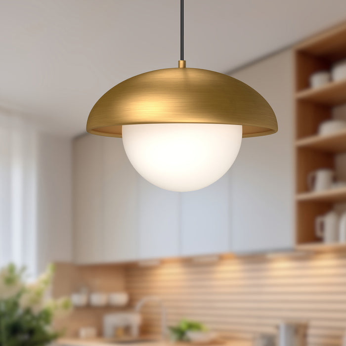 Rubio One Light Pendant Aged Gold/Opal Matte Glass-Pendants-Alora-Lighting Design Store