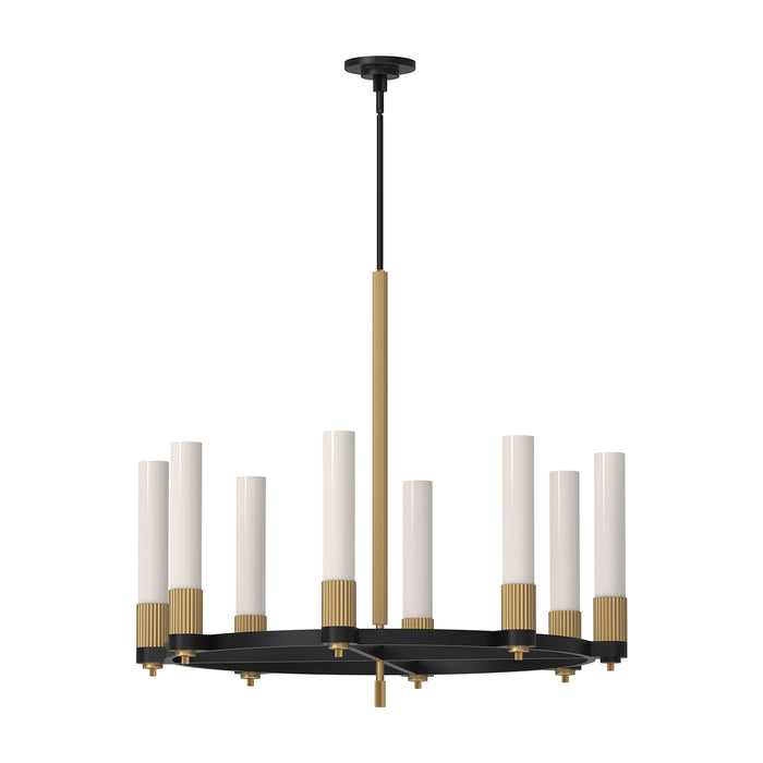Rue Eight Light Chandelier Matte Black/Brushed Gold-Mid. Chandeliers-Alora-Lighting Design Store