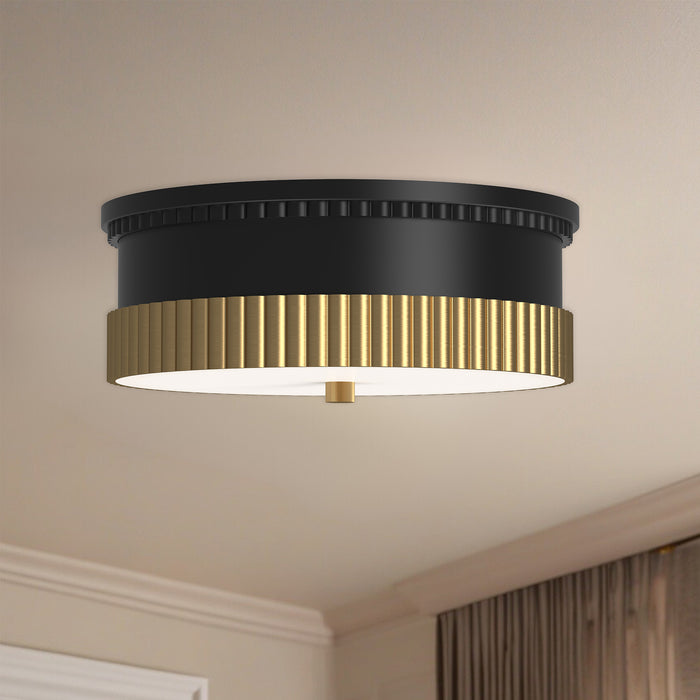 Rue Three Light Flush Mount Matte Black/Brushed Gold-Flush Mounts-Alora-Lighting Design Store
