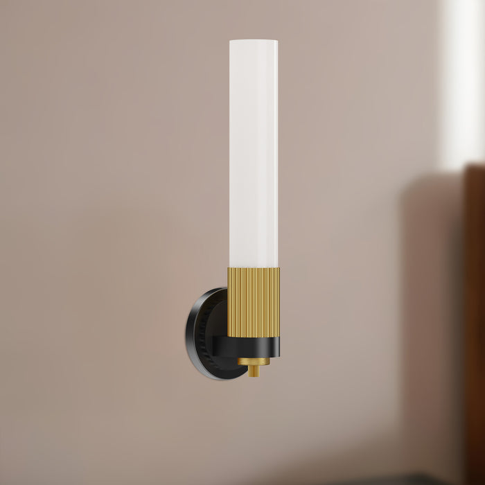 Rue One Light Wall Sconce Matte Black/Brushed Gold-Sconces-Alora-Lighting Design Store