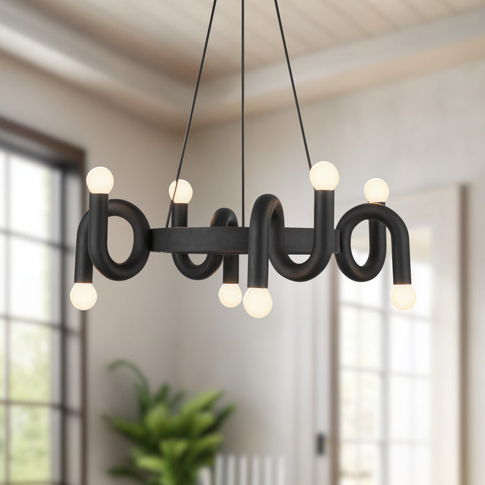 Sadie Eight Light Chandelier Matte Black-Mid. Chandeliers-Alora-Lighting Design Store