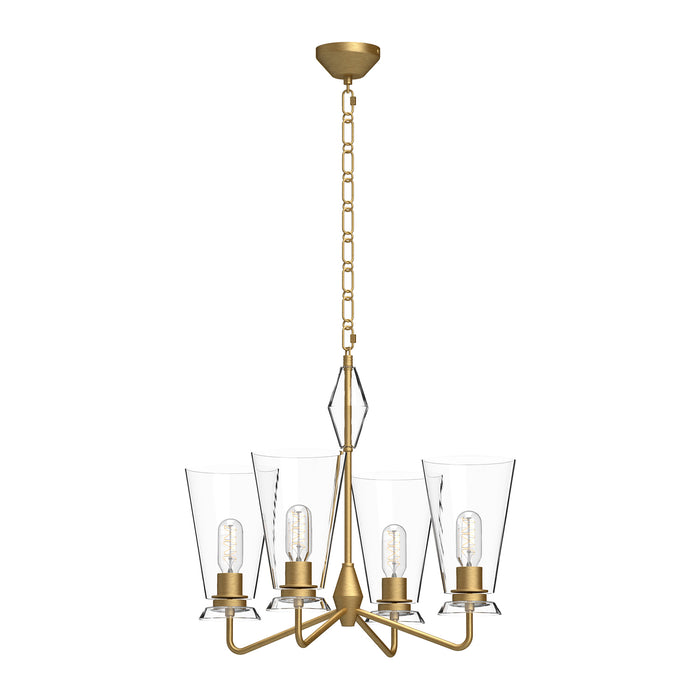 Salem Four Light Chandelier Brushed Gold/Clear Glass-Mid. Chandeliers-Alora-Lighting Design Store