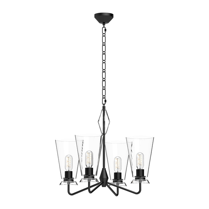 Salem Four Light Chandelier Clear Glass/Matte Black-Mid. Chandeliers-Alora-Lighting Design Store