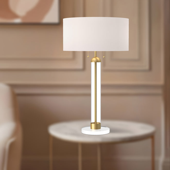 Sasha Two Light Table Lamp Brushed Gold/White Linen-Lamps-Alora-Lighting Design Store