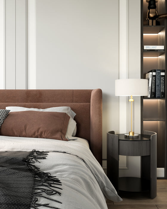 Sasha Two Light Table Lamp Brushed Gold/White Linen-Lamps-Alora-Lighting Design Store