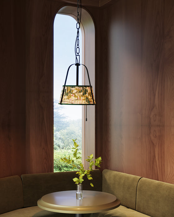 Scout Two Light Pendant Matte Black/Green Linen