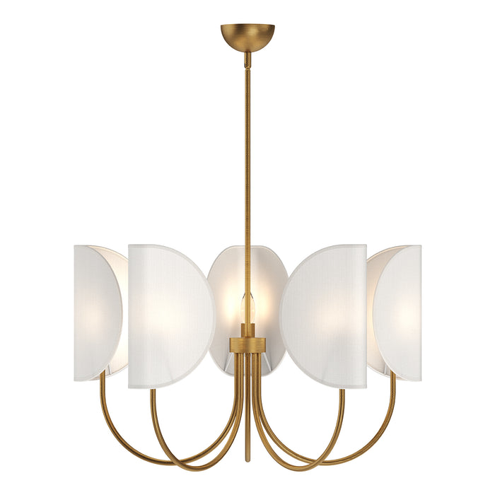 Seno Five Light Chandelier Aged Gold/White Cotton Fabric-Mid. Chandeliers-Alora-Lighting Design Store