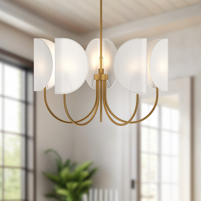 Seno Five Light Chandelier Aged Gold/White Cotton Fabric-Mid. Chandeliers-Alora-Lighting Design Store