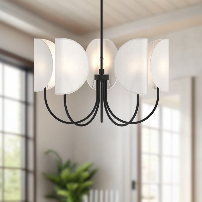 Seno Five Light Chandelier Matte Black/White Cotton Fabric-Mid. Chandeliers-Alora-Lighting Design Store