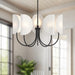 Seno Five Light Chandelier Matte Black/White Cotton Fabric-Mid. Chandeliers-Alora-Lighting Design Store