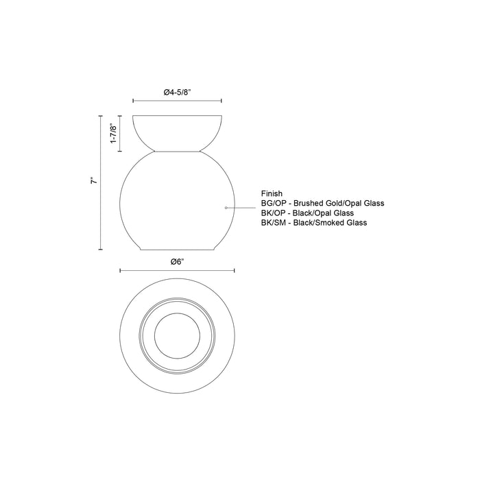 Arcadia One Light Semi-Flush Mount Brushed Gold/Opal Glass-Flush Mounts-Kuzco Lighting-Lighting Design Store
