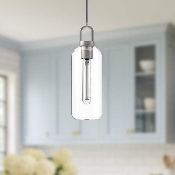 Soji One Light Pendant Brushed Nickel/Clear Glass-Mini Pendants-Alora-Lighting Design Store