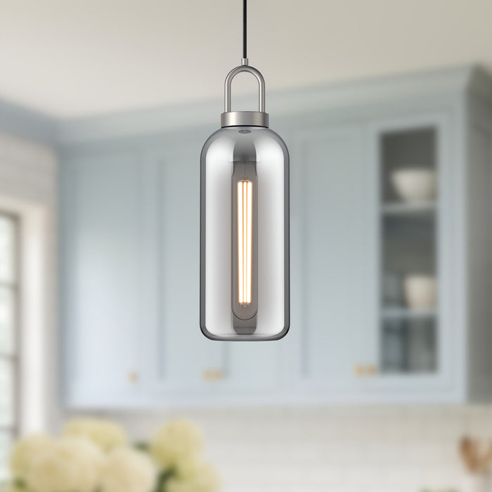 Soji One Light Pendant Brushed Nickel/Smoked Solid Glass-Mini Pendants-Alora-Lighting Design Store