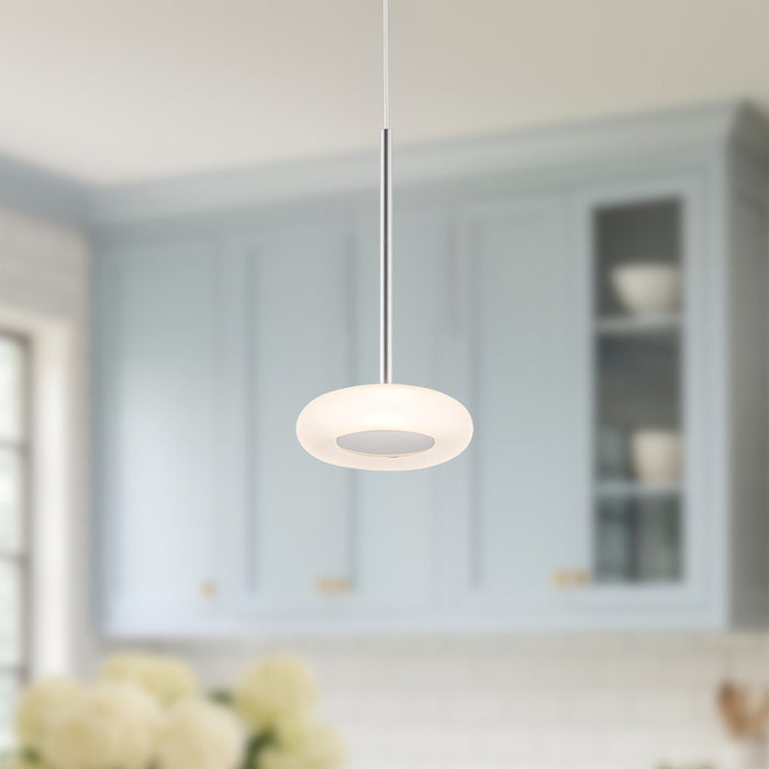 Stephord LED Pendant Chrome/Frosted Glass-Mini Pendants-Kuzco Lighting-Lighting Design Store