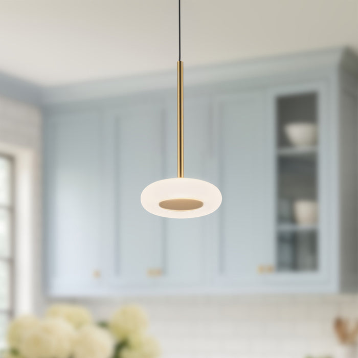Stephord LED Pendant Metallic Brass/Frosted Glass-Mini Pendants-Kuzco Lighting-Lighting Design Store