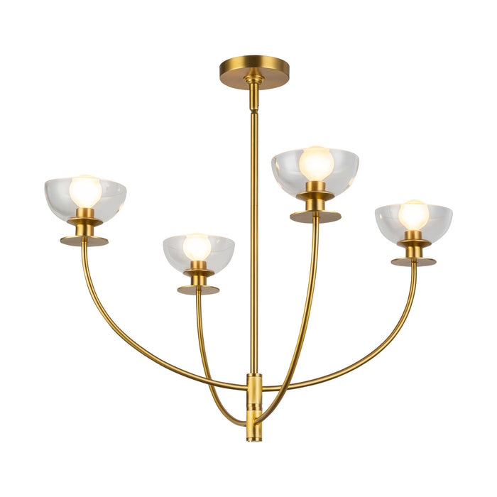 Sylvia Four Light Chandelier Brushed Gold/Clear Glass-Mid. Chandeliers-Alora-Lighting Design Store