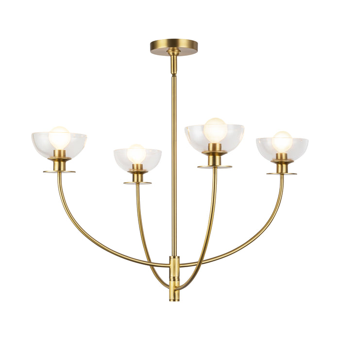 Sylvia Four Light Chandelier Brushed Gold/Clear Glass-Mid. Chandeliers-Alora-Lighting Design Store
