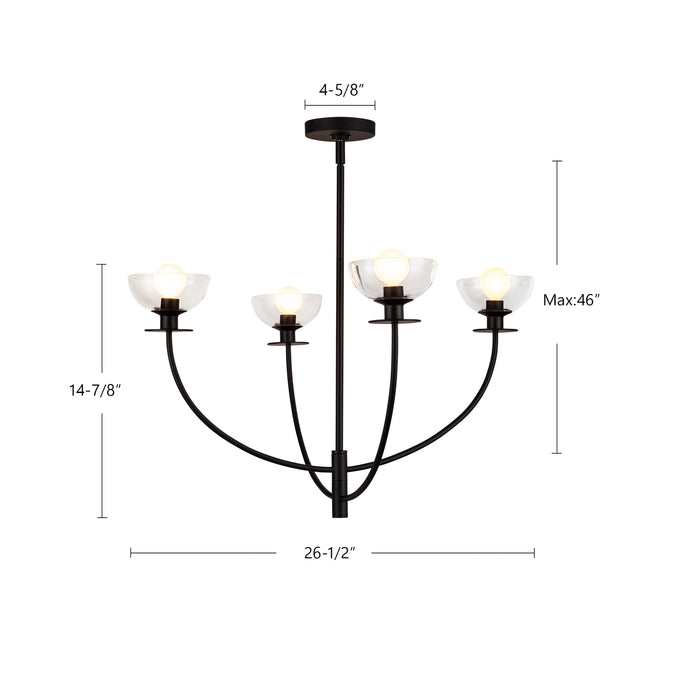 Sylvia Four Light Chandelier Matte Black/Clear Glass-Large Chandeliers-Alora-Lighting Design Store