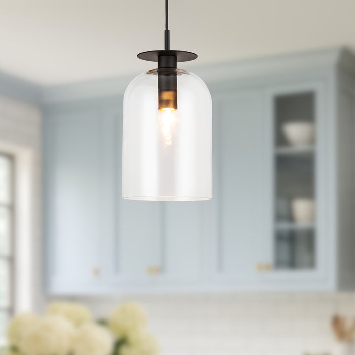Sylvia One Light Pendant Matte Black/Clear Glass-Mini Pendants-Alora-Lighting Design Store