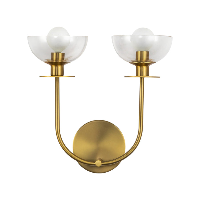 Sylvia Two Light Wall Vanity Brushed Gold/Clear Glass-Sconces-Alora-Lighting Design Store