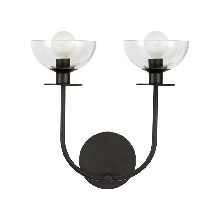 Sylvia Two Light Wall Vanity Matte Black/Clear Glass-Sconces-Alora-Lighting Design Store