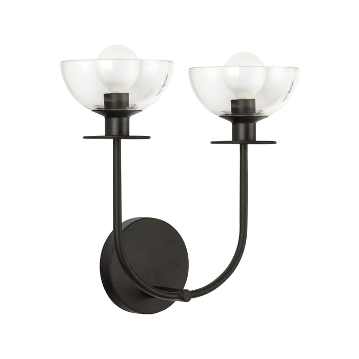 Sylvia Two Light Wall Vanity Matte Black/Clear Glass-Sconces-Alora-Lighting Design Store