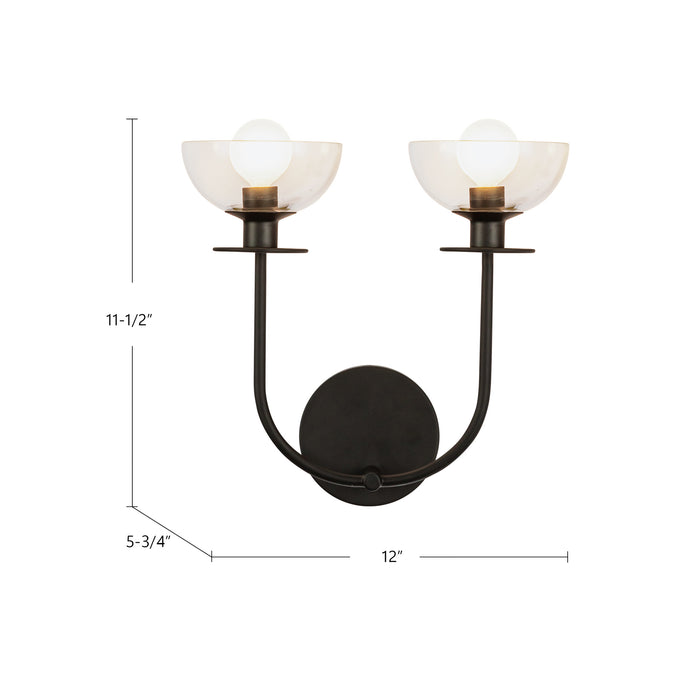 Sylvia Two Light Wall Vanity Matte Black/Clear Glass-Sconces-Alora-Lighting Design Store