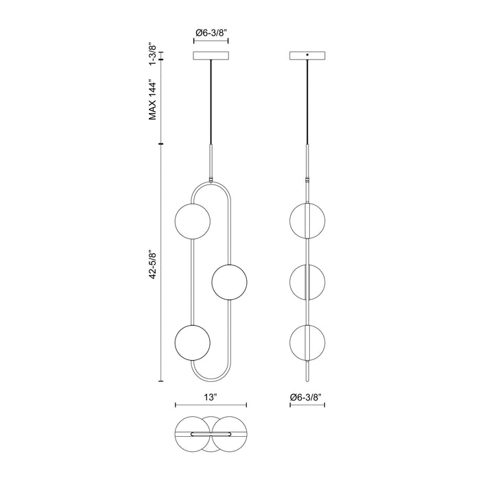 Tagliato LED Pendant Matte Black/Brushed Gold-Pendants-Alora-Lighting Design Store