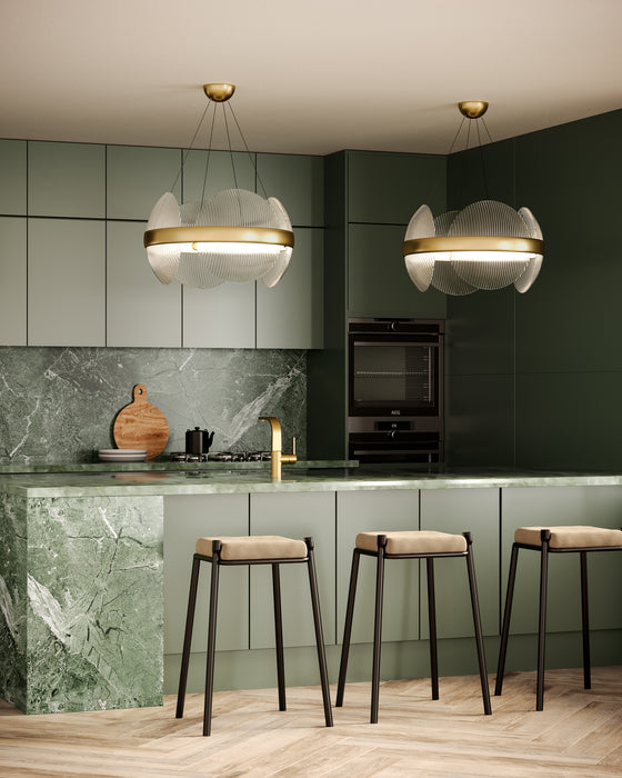 Taurus LED Chandelier Vintage Brass/Clear Ribbed Glass-Pendants-Kuzco Lighting-Lighting Design Store