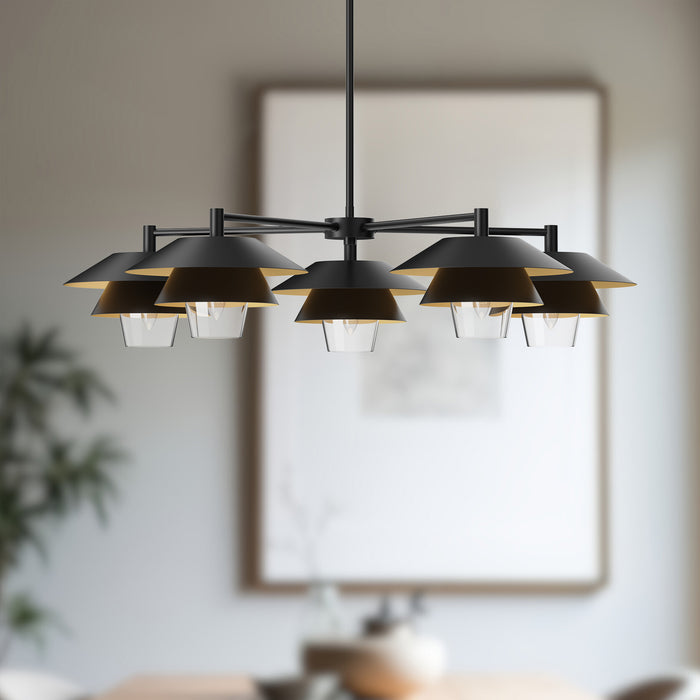 Tetsu Five Light Chandelier Matte Black/Clear Glass-Mid. Chandeliers-Alora-Lighting Design Store