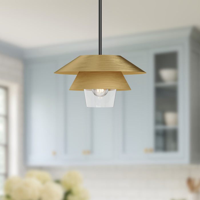 Tetsu One Light Pendant Brushed Gold/Clear Glass-Pendants-Alora-Lighting Design Store