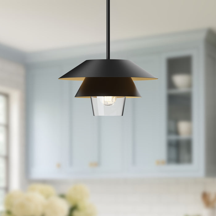 Tetsu One Light Pendant Matte Black/Clear Glass-Pendants-Alora-Lighting Design Store