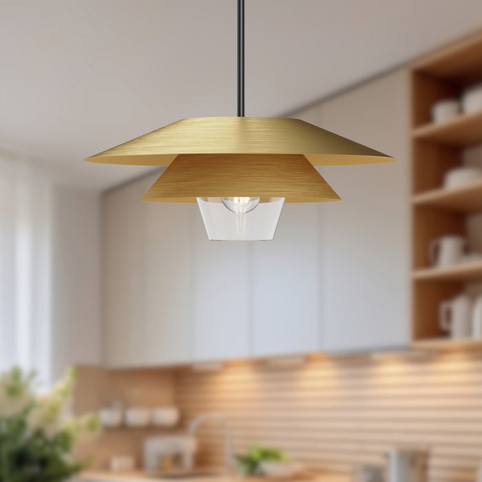 Tetsu One Light Pendant Brushed Gold/Clear Glass-Pendants-Alora-Lighting Design Store