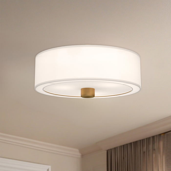 Theo Three Light Flush Mount Aged Gold/White Linen-Flush Mounts-Alora-Lighting Design Store